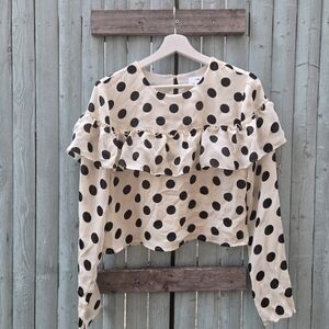 LPA Black and Cream Polka Dot Ruffle Blouse